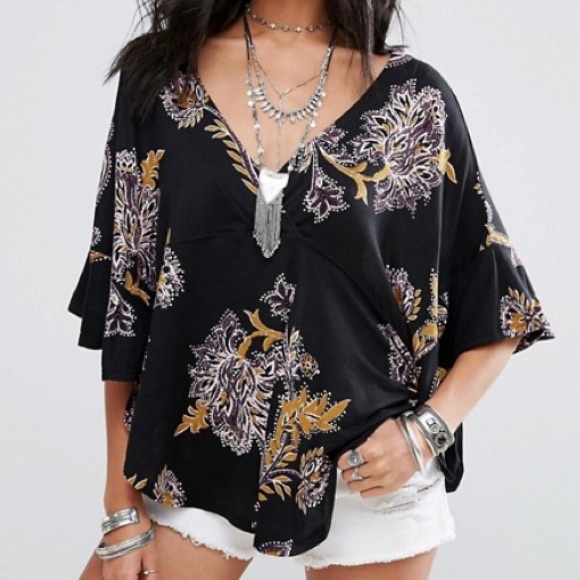 Free People Tops - Free People Black Paisley Printed Boho Shirt